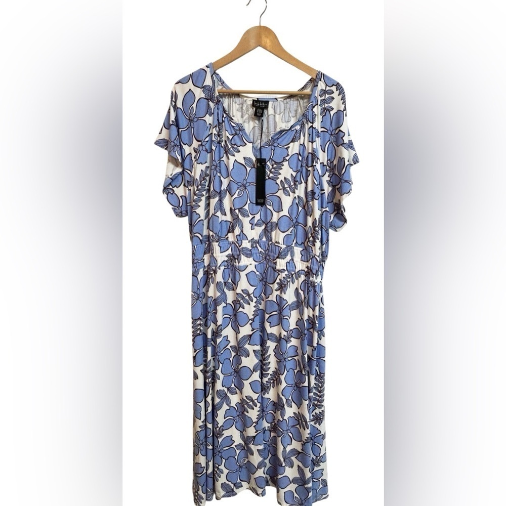Nicole Miller Blue Floral Jersey Knit Maxi Dress Size: 2X NWT - Picture 2 of 7